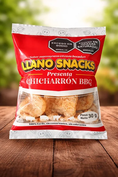 Empaque chicharrón americano BBQ Llano Snacks, bolsa 30 g